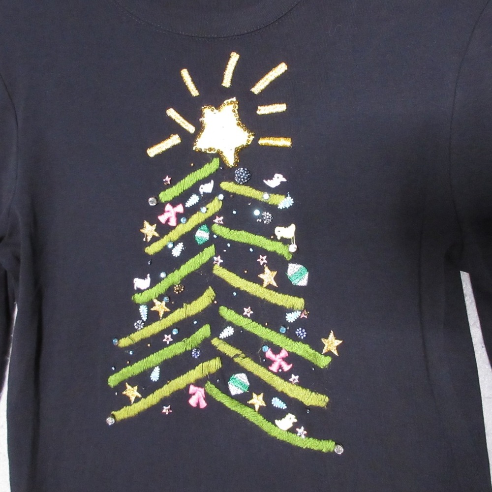 Micheal Simon Event Shirt‎ Large Christmas Tree Holiday Embroidered Beaded Artsy - Picture 3 of 11